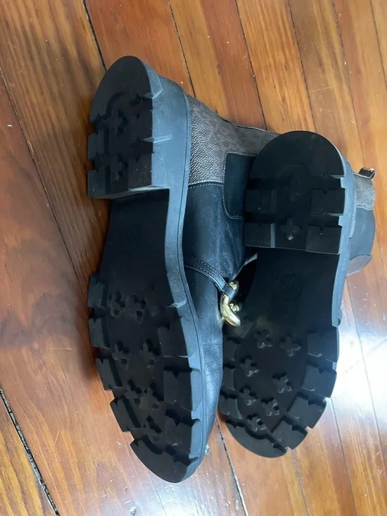 Michael Kors Leather Chelsea Boots with Gold Chain Accent - Picture 3 of 4